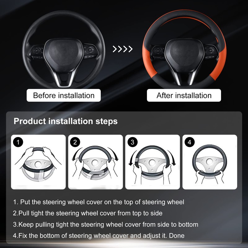 Follicomfy Auto Car Genuine Leather Steering Wheel Cover Anti Slip