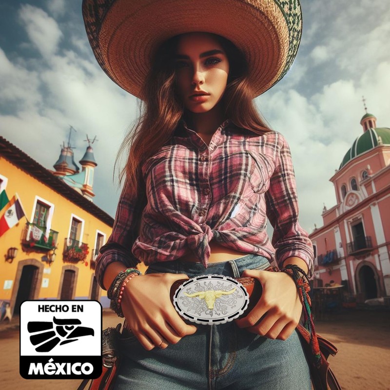 Cinturón vaquero con hebilla de toro, de piel vacuna auténtica,