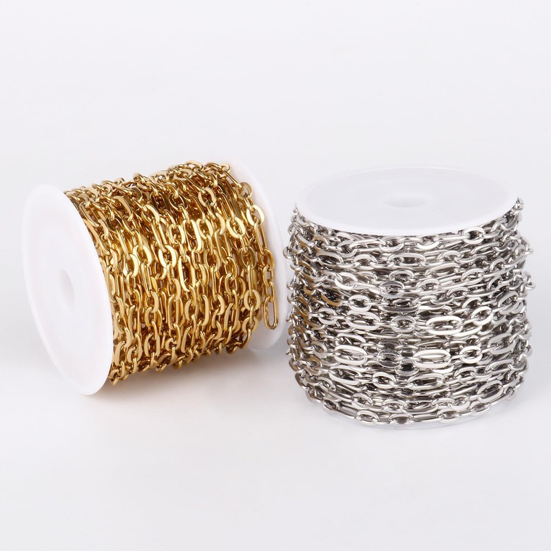 16.5FT 18K Gold PVD Plated Paperclip Jewelry Chain Roll, 4.5MM