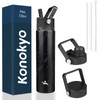 Konokyo Insulated Water Bottle with Straw,24oz 3 Lids Metal Bottles
