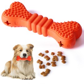 Nobleza Dog Chew Toy, Durable Treat Dispensing Dog Chew Toys, Safe Natural Rubber Dog Bone Toy for Teething and Teeth Cleaning of Small and Medium Breeds, 6 * 2.1 * 1.3 in, Orange