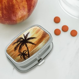Sunset on Tropical Beach with Palm Trees Hawaii Orange Rectangle Pill Case Trinket Gift Box