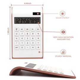 Rose Gold Calculator, UPIHO Rose Gold Pink Office Supplies and Accessories, 10 Digits Solar Battery Basic Desktop Calculator with Large LCD Display, Gifts for Coworkers