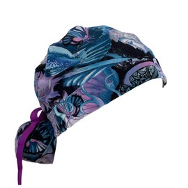 Turn Up Ponytail Medical Scrub Cap– Last Dance-Skull & Floral Butterfly Tattoo– Multi. - Ponytail, Bouffant, Unisex Dr. Hats, Nurses Hats. Scrub Hat for Women & Men tie Back | Working Cap with Holder