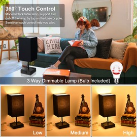 Sailstar Table Lamp for Bedroom, 3 Way Dimmable Touch Bedside Lamp, Small Lamp with 2 USB & Outlet, Black Nightstand Lamps for End Table, Living Room, Desk, Bulb Included