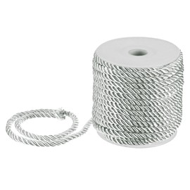 M METERXITY 22 Yards Twisted Rope Trim, 5mm/0.2" Silver Gray Soft Polyester Twisted Silk Rope Cord 3-Ply Decorative Cord for Gift Bag/DIY Crafts/Home Decor/Curtain Tieback