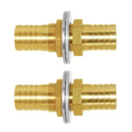 Joywayus 1/2'' Hose Barb Thru-Bulk Head Hex Union Brass Fitting Water/Fuel/Air (Pack of 2)