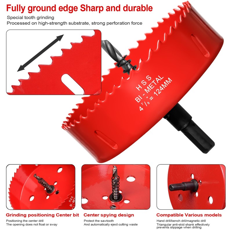 Hole Saw 4 7/8” (124mm) for Wood, HSS Bi-Metal Hole