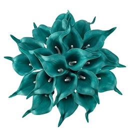 Crafjie 22pcs 13.4 Inch Peacock Blue Lataex Real Touch Artificial Calla Lily Flowers, for Home Decor for Spring Flowers, Home Kitchen, Wedding Decorations, and centerpieces.