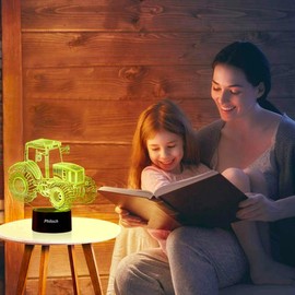 Kids Night Light, Tractor Gifts 3D Illusion Night Lamp, 16 Colors Change with Remote Control Christmas Birthday Gift, Tractor Desk Table Lamp for Children,Family, Friends and Lovers (Black Base)