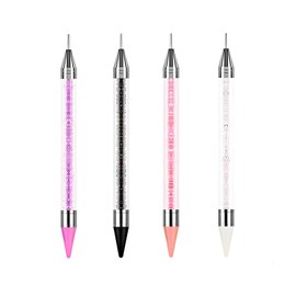 4 Colors Rhinestone Pen Set – Double-Ended Wax Pen for Nail Art, Bedazzling Gems & Crystal Decoration – Precision Nail Art Tools (Pink, Purple, Black, White)
