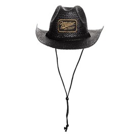 Calhoun Miller Genuine Draft Straw Beach Cowboy Hat with Adjustable Curved Brim Black