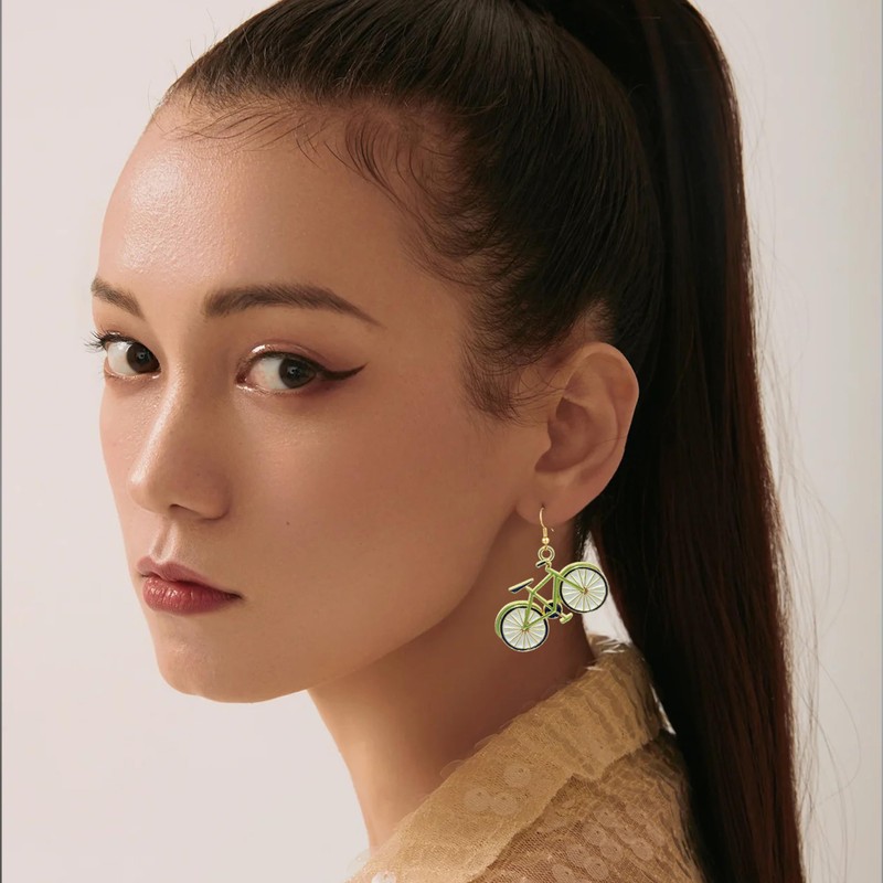CWVHQ Bike Drop Earrings Unique Handmade Lightweight green Bicycle Dangle