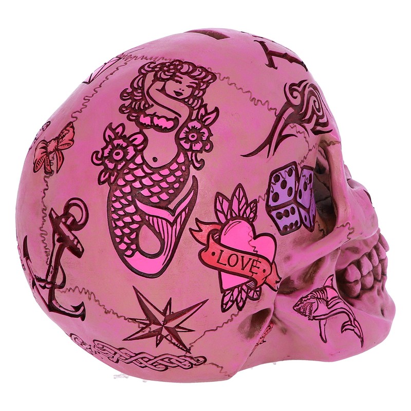 Nemesis Now Pink Traditional Tribal Tattoo Fund Skull Money Box,