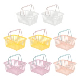 PATIKIL 8PCS Small Plastic Basket,Mini Storage Basket Grocery Tiny Shopping Baskets with Handle Organizer Filtered Water for Organizing Toys Fruits Veggies Snacks, White Pink Purple Yellow