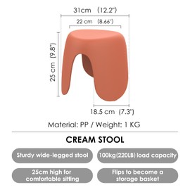 SHIMOYAMA 10 Inch Stool, Plastic Stool for Adults, Holds Up to 220 lbs for Playroom, Bedroom, Living Room, Bathroom (Coral Red)