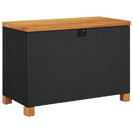 vidaXL Black Poly Rattan Patio Storage Box with Acacia Wood Top and Water-Resistant Bag - 31.5x15.7x18.9 Inches