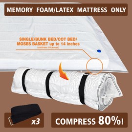Mattress Vacuum Bag for Memory Foam Mattress, Latex Mattress Vacuum Seal Bag with Straps, Moving, Storage and Shipping (Single/Bunk Bed/Cot Bed/Moses Basket)