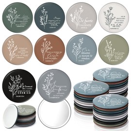GlikCeil 40 Pcs Mother's Day Christian Gifts Religious Mini Boho Compact Mirrors Bible Verse Spanish Bible Pocket Mirrors Portable Small Easter Church Gifts for Women Spring Church Group Sunday School