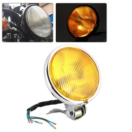 Motorcycle Headlights, Vintage Retro Nostalgic Motorcycle Headlights, Universal Accessories for Motorcycle, Modification Accessories (Silver Housing, Yellow Glass)