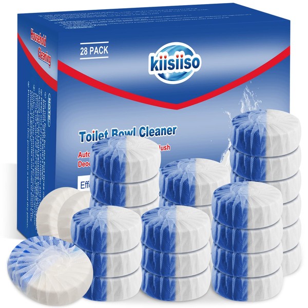 KIISSIISO Commercial Household Bathroom Cleaners, 28 Pack Toilet Bowl Cleaner Tablets, Automatic Toilet Tank Cleaners, Multipurpose Janitorial Deodorizers(Blue and White)