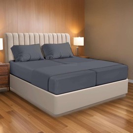 Ready To Rest Split Queen Sheets Set, 5 Piece, 100% Egyptian Cotton, 400 TC, Deep Pocket, Adjustable Bed, Stone Grey Solid