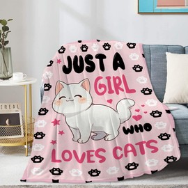 Ishanaten Just A Girl Who Loves Cats Blanket Gifts, Ultral Soft Lightweight Just A Girl Who Loves Cats Throw Blanket for Boys Girls Bedding Couch, Sofa, 40"x50" for Kids