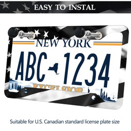 Black American Flag License Plate Frames - 2 Pack Patriotic Matte Gloss Stars Stripe US Flag Stainless Steel Metal Car Tag Frame Holder Covers with 4 Fluttering Flag Valve Stem Caps, Screws Fasteners
