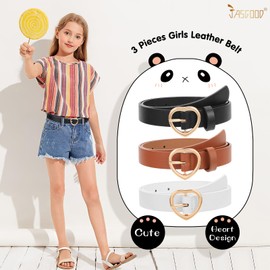 JASGOOD 3 Pack Kids Belts for Girls Heart Buckle Leather Girls Belt Hollow Waist Belt for Jeans Pants