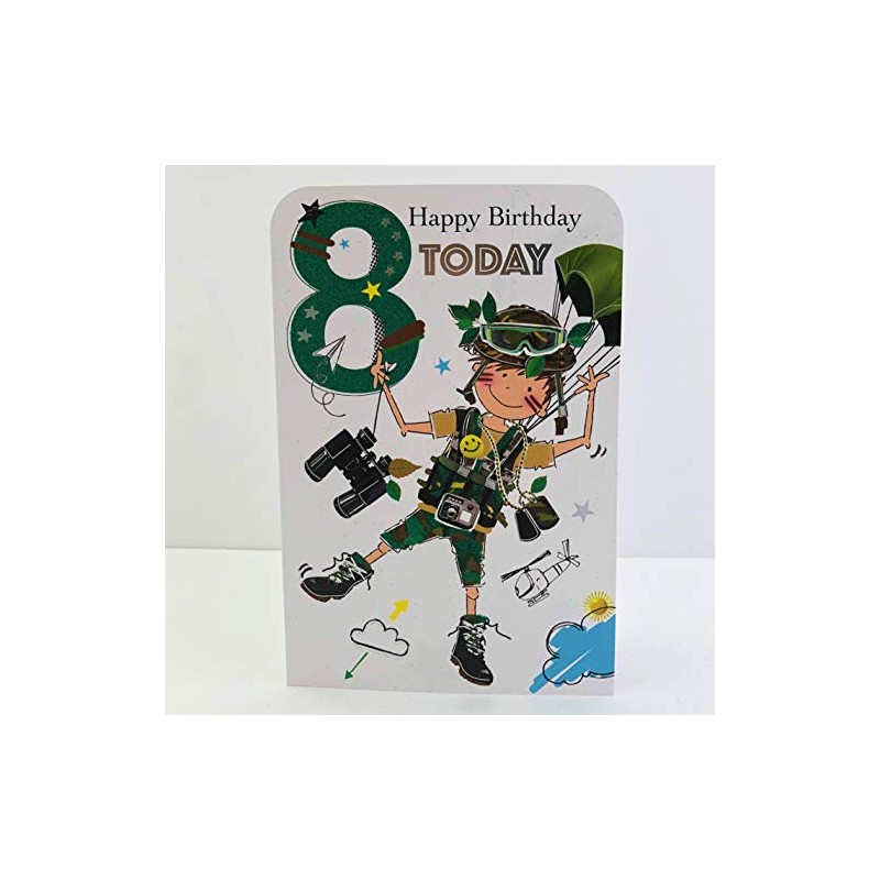 Jonny Javelin Boy Age 8 Birthday Card - Parachuting