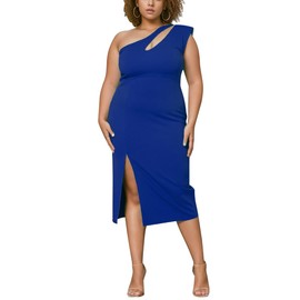 BFFBABY Womens Plus Size One Shoulder Midi Dress Summer Casual Slim Slit Sleeveless Elegant Dress Blue