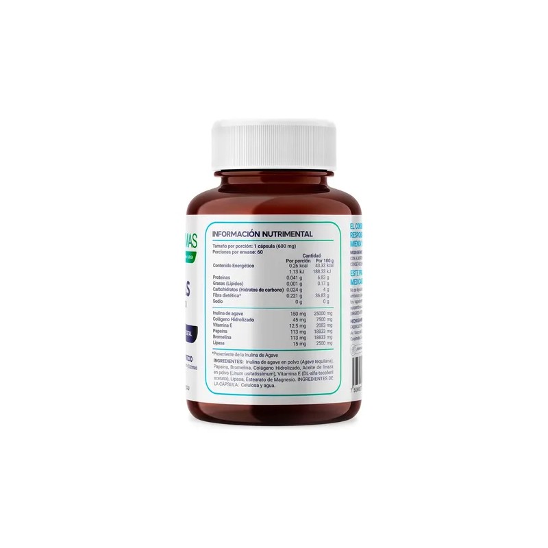 Enzimas Megabiotic 60 Cápsulas Bromelina Lipasa Sin Sabor