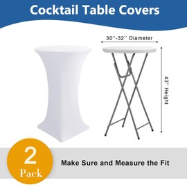 Ease 2 Stück Stretch Stehtisch Husse Stehende Tischdecke 80 x 110cm, Verstärkung im Fußbereich, Elastische Tischdecken für Bar Counter, Runde Tisch Hochzeit, Geburtstagsfeier - Weiß