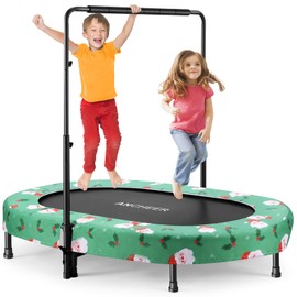 ANCHEER Mini Trampoline for Kids Indoor, Double Kids Trampoline for Exercise with Adjustable Center Handlebar, 56"X36" Rebounder ANCHEER Foldable, Max Load 220 LBS,Green-S