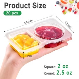 WYSYZJJ 20 packages of reusable snack containers with lids, snack box for quantity control, and 2 compartment condiment containers, suitable for picnics, salad dressings, fruits