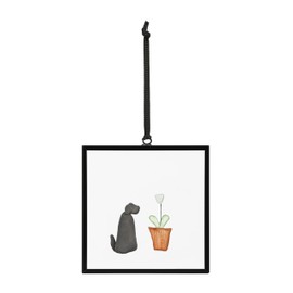 DEMDACO The Sharon Nowlan Collection Ready to Play Dog Plant 3 x 3 Acrylic, Iron and Glass Square Suncatcher Ornament Display