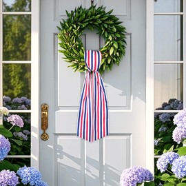 2 Pack Wreath Sash for Front Door Boxwood Wreath Sash Accessories for Indoor Outdoor Decor, 4.7'' x 57''(Red White and Blue Stripe)
