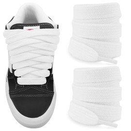 NDTEZUGT Fat Athletic Shoelaces for Vans Knu Skool Classic Skate Shoes, 5/8"(15mm) Wide Cotton Chunky Big Thick Replacement Laces (White, 45"/115cm)