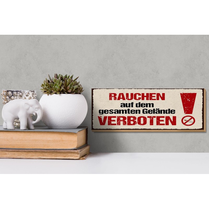 Femer Holzschild Hinweis 27x10 cm Rauchen auf dem gesamten Gelände