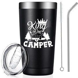 RNFENQS King of the Camper Tumblers with Lids and Straws, Camping RV Stainless Steel Vacuum Insulated Travel Tumbler Cups 20 OZ for Men
