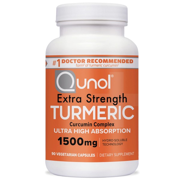 Qunol Turmeric Curcumin Capsules, 1500mg Extra Strength Supplement, Patented Hydro-Soluble