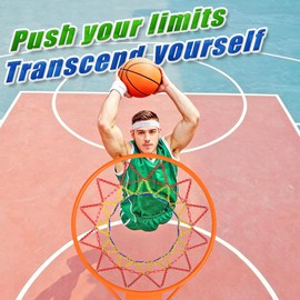 Heavy Duty Basketball Hoop Net, Anti-Rust Carbon Steel Chain Net for Standard 18" Hoops, 12-Loop Design for Indoor & Outdoor Use (A-Red/Yellow/Blue)