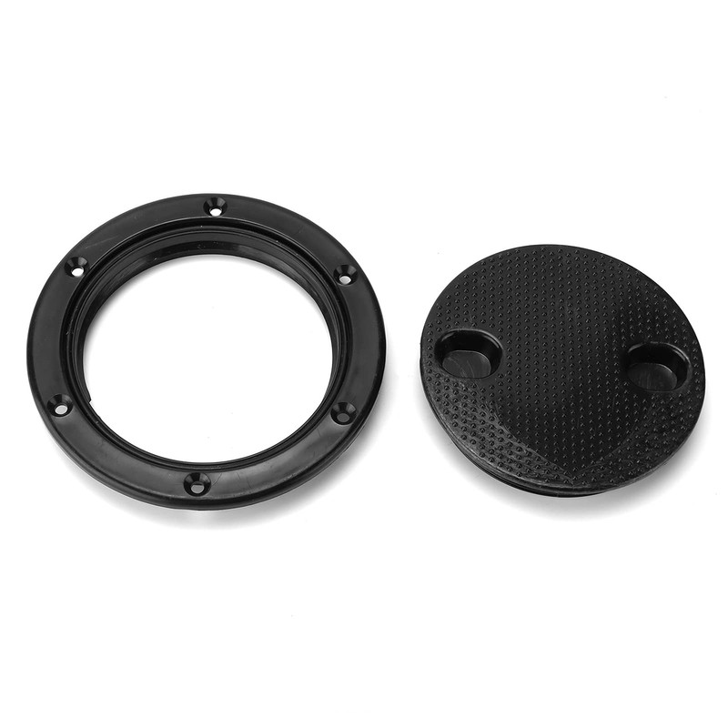 Boat Hatch Deck Plate, 4in Black Round Non Slip Inspection