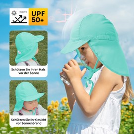 Durio Unisex Children's Peaked Cap with Neck Protection Baby Sun Hat UV SPF50+ with Ties Toddler Summer Hat, blue-green