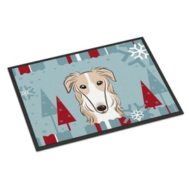 Caroline's Treasures BB1724JMAT Winter Holiday Borzoi Doormat 24x36 Front Door Mat Indoor Outdoor Rugs for Entryway, Non Slip Washable Low Pile, 24H X 36W