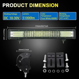 AUXTINGS 20 inch 510W Led Light Bar Spot Flood Beam +2X 4 inch 48W Spot LED Pods Fog Lights with 2 Leads 12V Wiring Harness Kit for Jeep Pickup Off Road Truck 4X4 ATV Boat Trailer,Waterproof