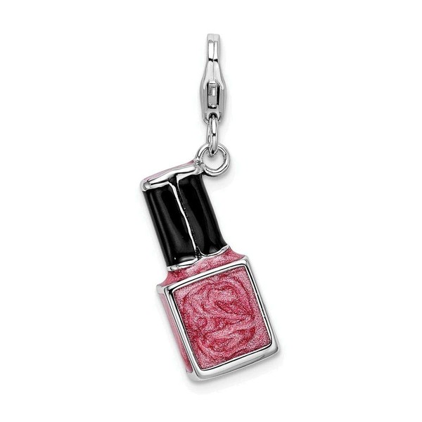 Adornica Diamonds Sterling Silver Rhodium-Plated 3-d Enameled Pink Nail Polish