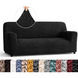 PAULATO BY GA.I.CO. Sofa Slipcover - Stretch Couch Cover - Stylish Cushion Sofa Cover - Soft Polyester Fabric Slip Cover - 1-Piece Form Fit Washable Protector for Pet - Microfibra Collection - Black
