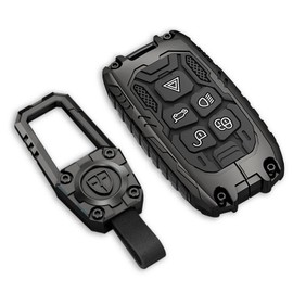 Cavlobe for Land Rover Zinc Alloy Key Fob Cover,Keychain,Full Protection Car Key Case for Velar Evoque Sport Discovery 5 Jaguar Smart Remote Keyless Keyshell Accessories(NO.112 Black)