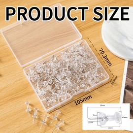 SDKZBFC Pack of 100 Rice Tacks with Head, Transparent Drawing Pins with Storage Box for DIY, Wall Cards, Bulletin Board, Cork Boards